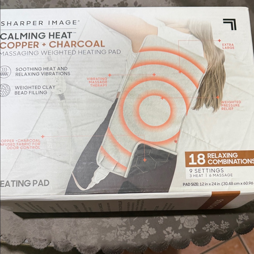Sharper Image Copper + Charcoal Massaging Heating Pad in Cream and Gray